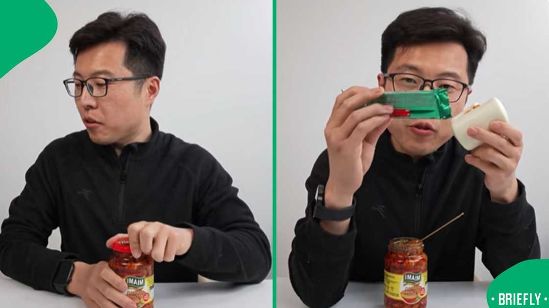 The visual on the right captured him holding a South African chocolate