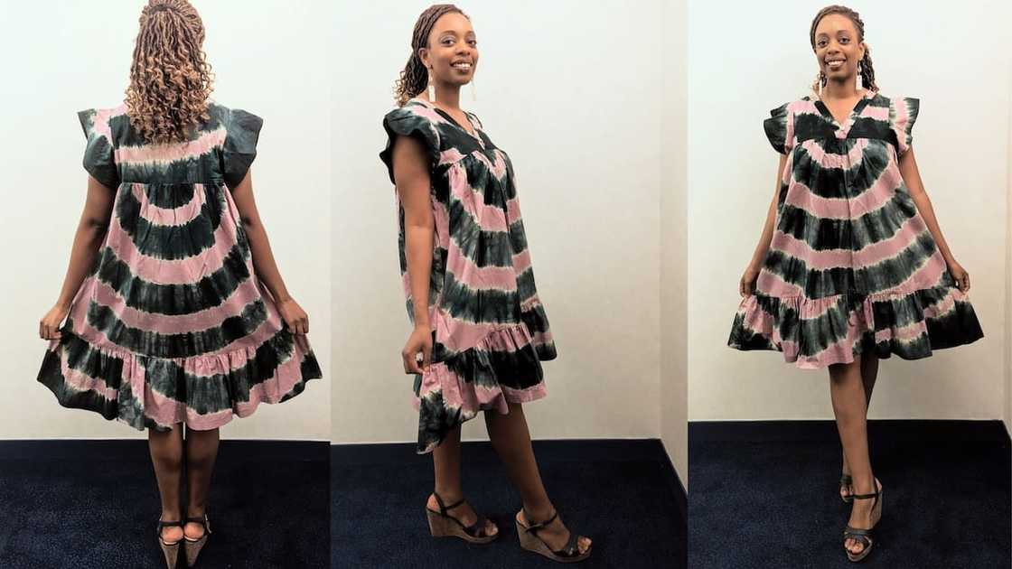 Loose short-sleeved Batik gown with V-neckline Loose short-sleeved Batik gown with V-neckline