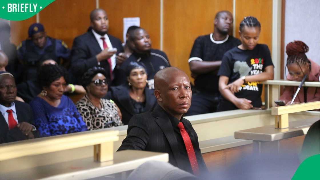 Julius Malema seated in the dock at the East London Regional Court in KuGompo