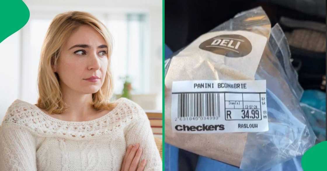 A South African woman was disappointed with a R34.99 panini sandwich she bought from Checkers