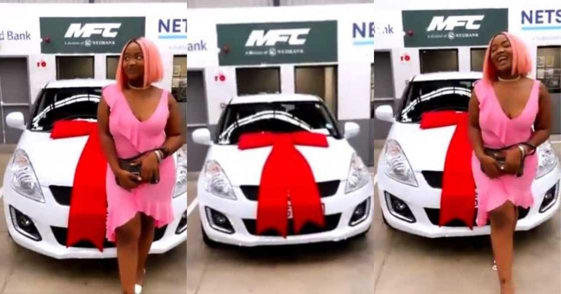 Beautiful lady shows off new whip Beautiful lady shows off new whip