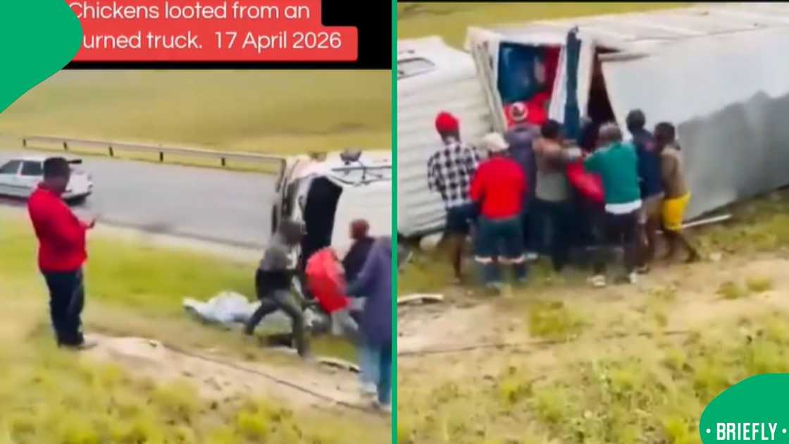 The screenshot on the right showed people grabbing chickens and running away The screenshot on the right showed people grabbing chickens and running away