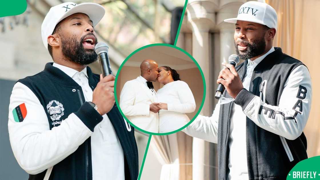 Sizwe Dhlomo wins hearts with sharp look at Anele Mdoda's engagement Sizwe Dhlomo wins hearts with sharp look at Anele Mdoda's engagement