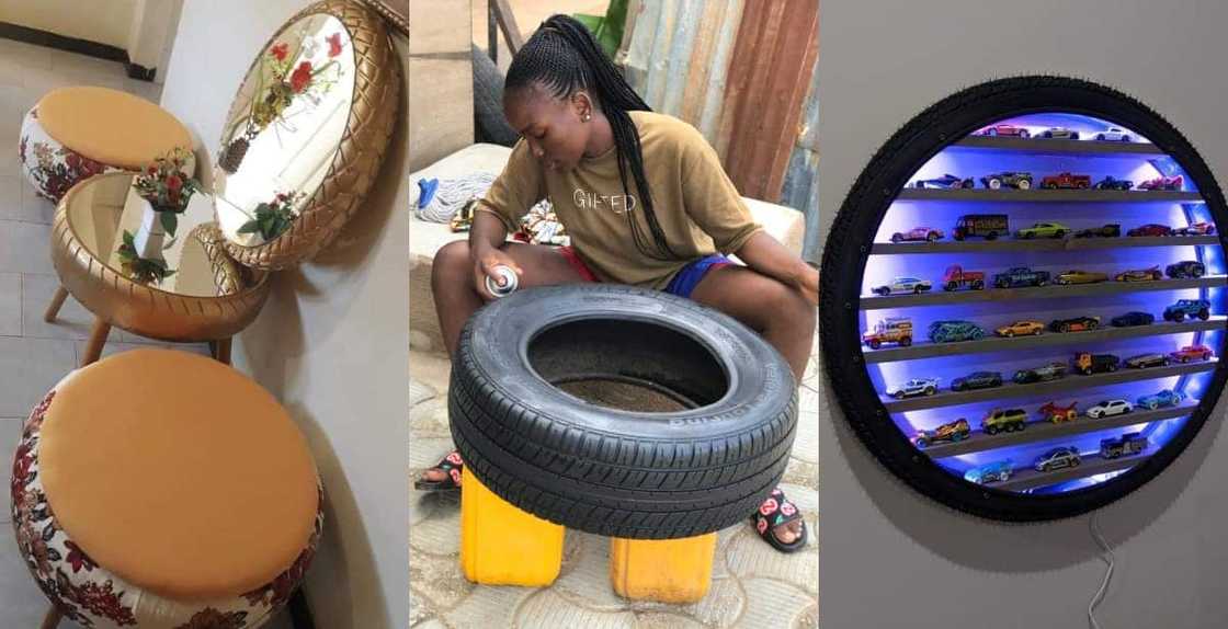 Meet the Talented lady Turning old Tyres into Unique wall Hangings & Furniture