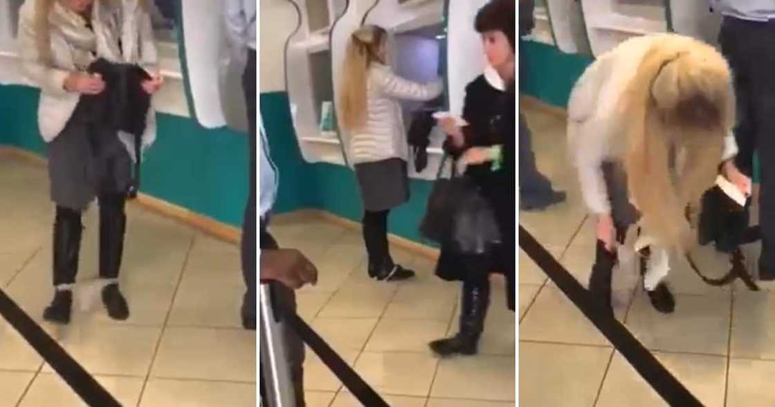 Woman at ATM with underwear around her ankles Woman at ATM with underwear around her ankles