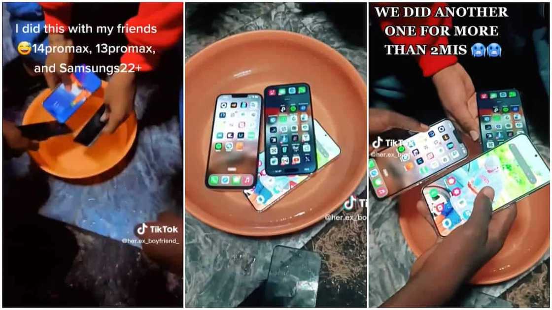 iPhone Pro Max and Samsung/men tested water resistance.