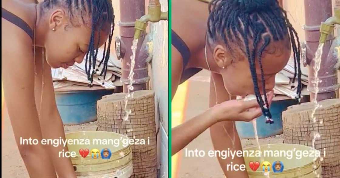 A young woman eats rice from the pot A young woman eats rice from the pot