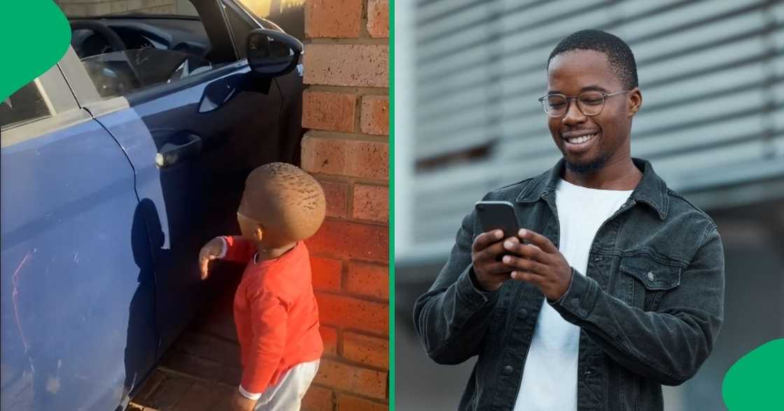 An adorable toddler helped his parent drive out of the garage safely.