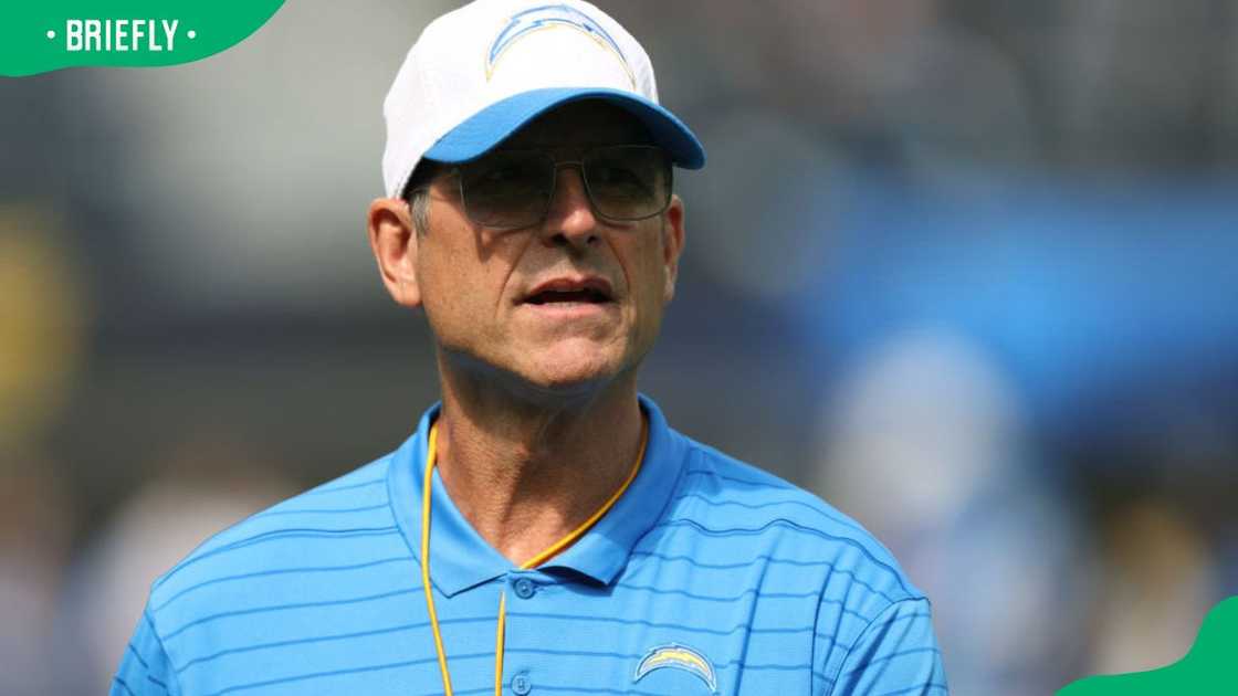 Head coach Jim Harbaugh at a preseason game against the Seattle Seahawks in 2024