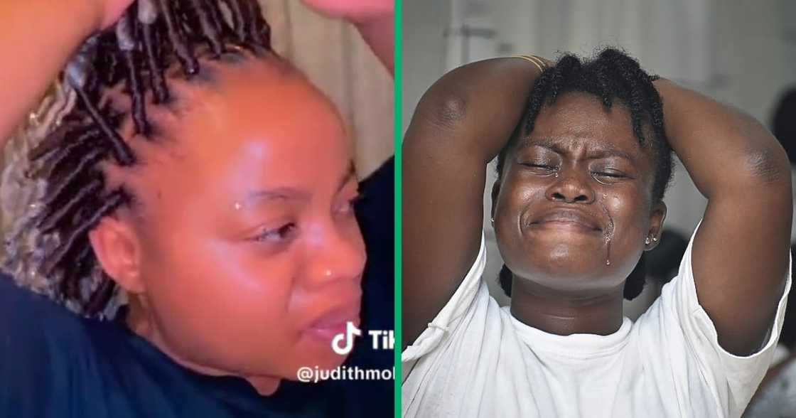 Woman struglged with painful faux locs Woman struglged with painful faux locs