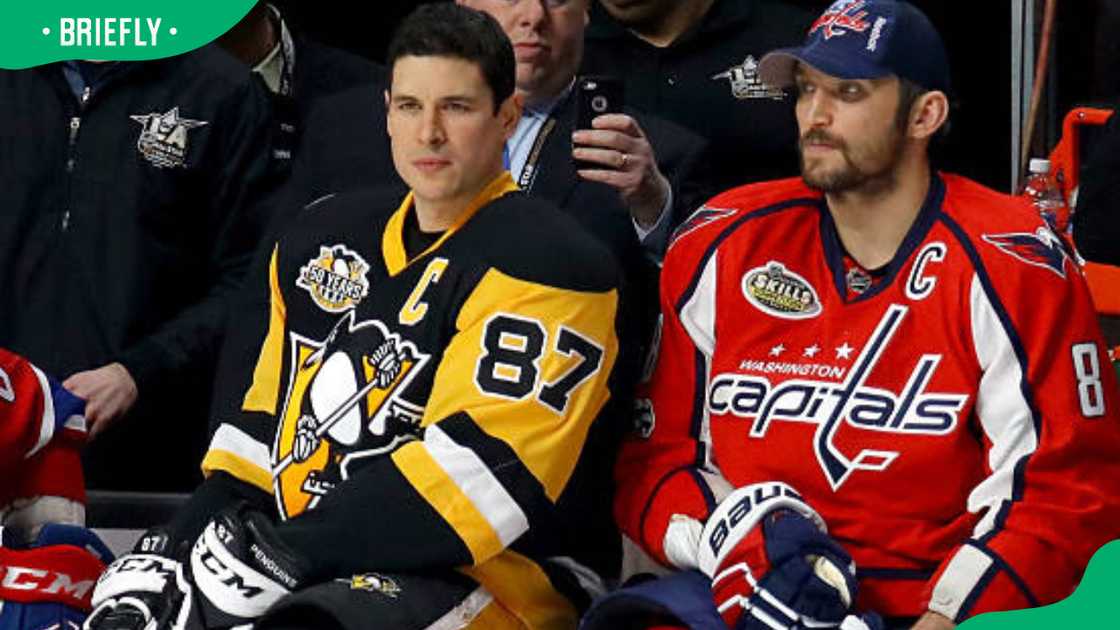 Sidney Crosby (L) and Alex Ovechkin during the 2017 All-Star Skills Competition