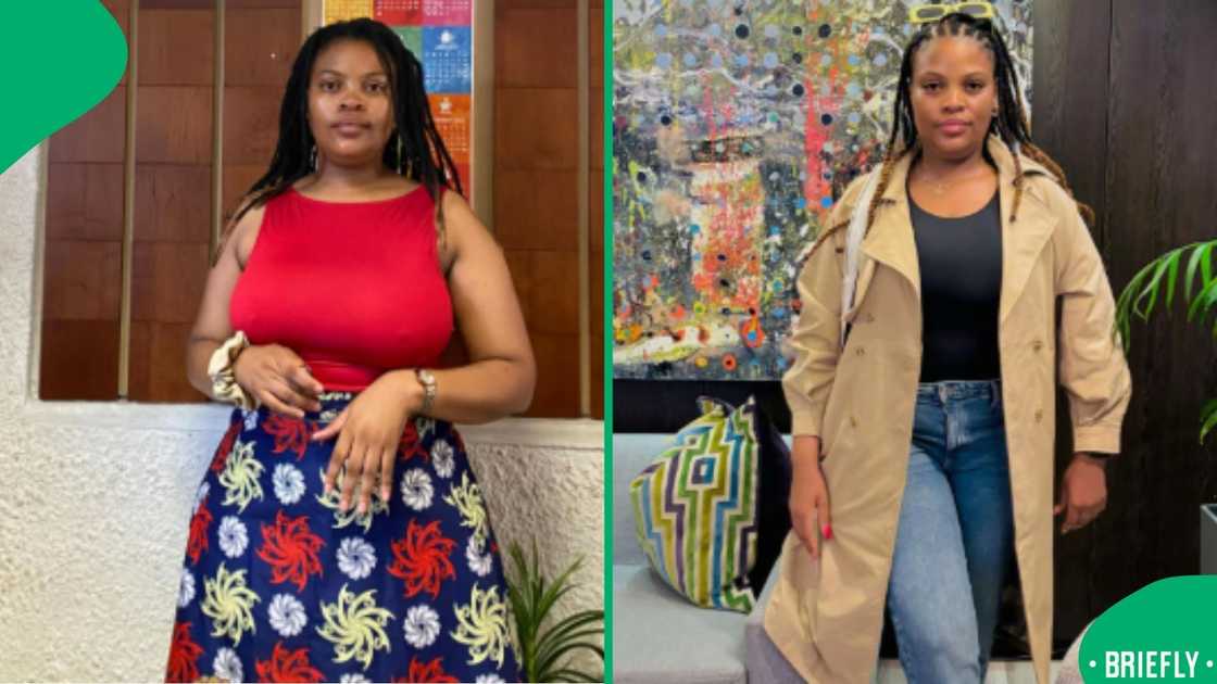 The visual on the right showed the woman wearing a brown coat
