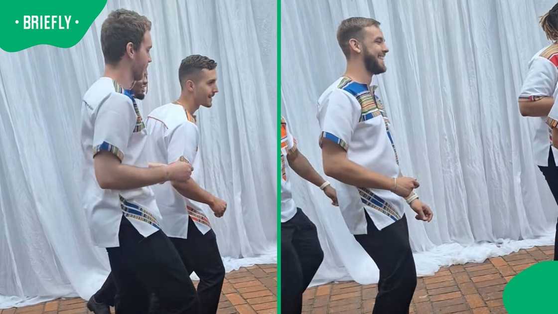 A group of groomsmen at a wedding performed a dance that amused online users. A group of groomsmen at a wedding performed a dance that amused online users.