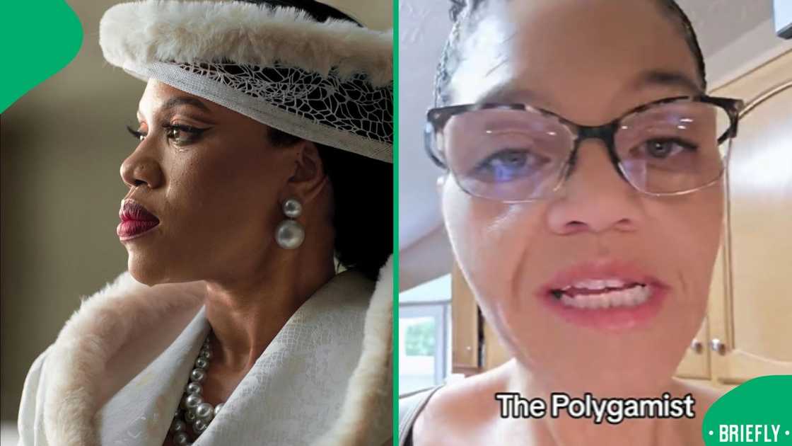 Gugu Gumede on the right wearing an elegant headpiece and pearls