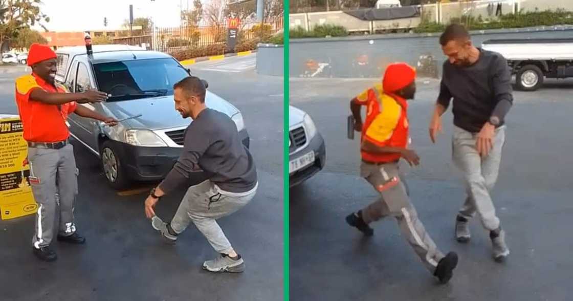 Shell petrol attendant and motorist's dance off Shell petrol attendant and motorist's dance off