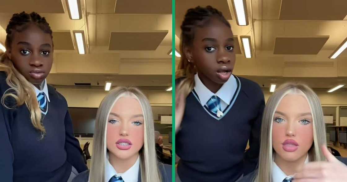 A TikTok video of two school girls in the computer lab.