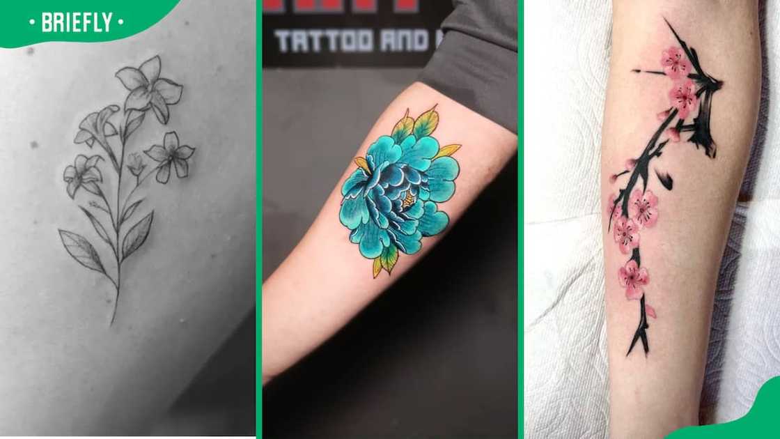 Jasmine (L), Peony (C) and Cherry Blossoms (R) tattoos Jasmine (L), Peony (C) and Cherry Blossoms (R) tattoos