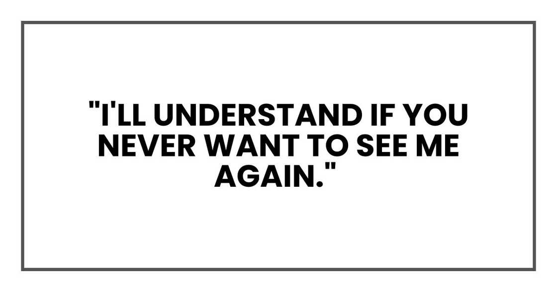 "I'll understand if you never want to see me again," "I'll understand if you never want to see me again,"