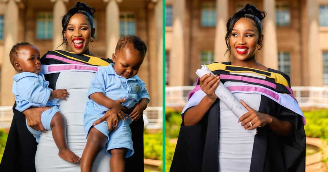 A mom of two baby boys has obtained her master's degree from the University of the Witwatersrand A mom of two baby boys has obtained her master's degree from the University of the Witwatersrand