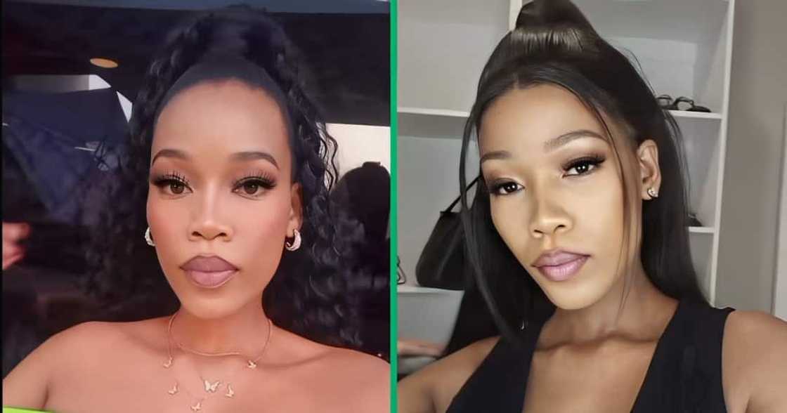 A TikTok video shows a woman unveiling her dress, which she bought on Small Street for R80.