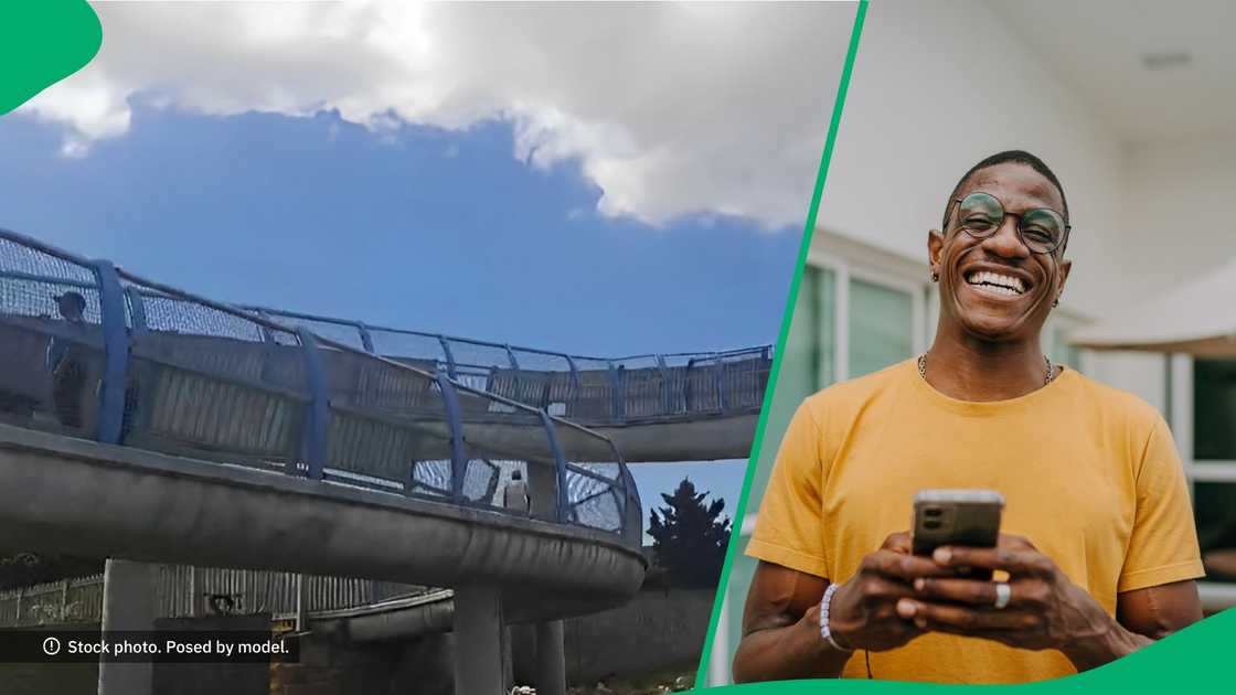 Online users laughed after seeing a truck on a footbridge. Online users laughed after seeing a truck on a footbridge.