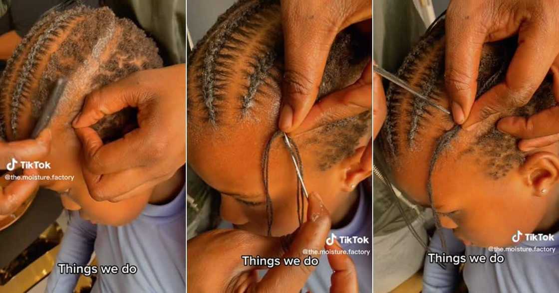 Little kid gets hair braided Little kid gets hair braided