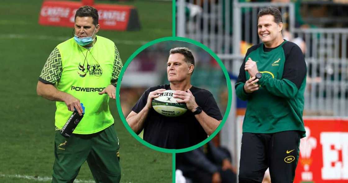 Rassie Erasmus shows off his rugby skills