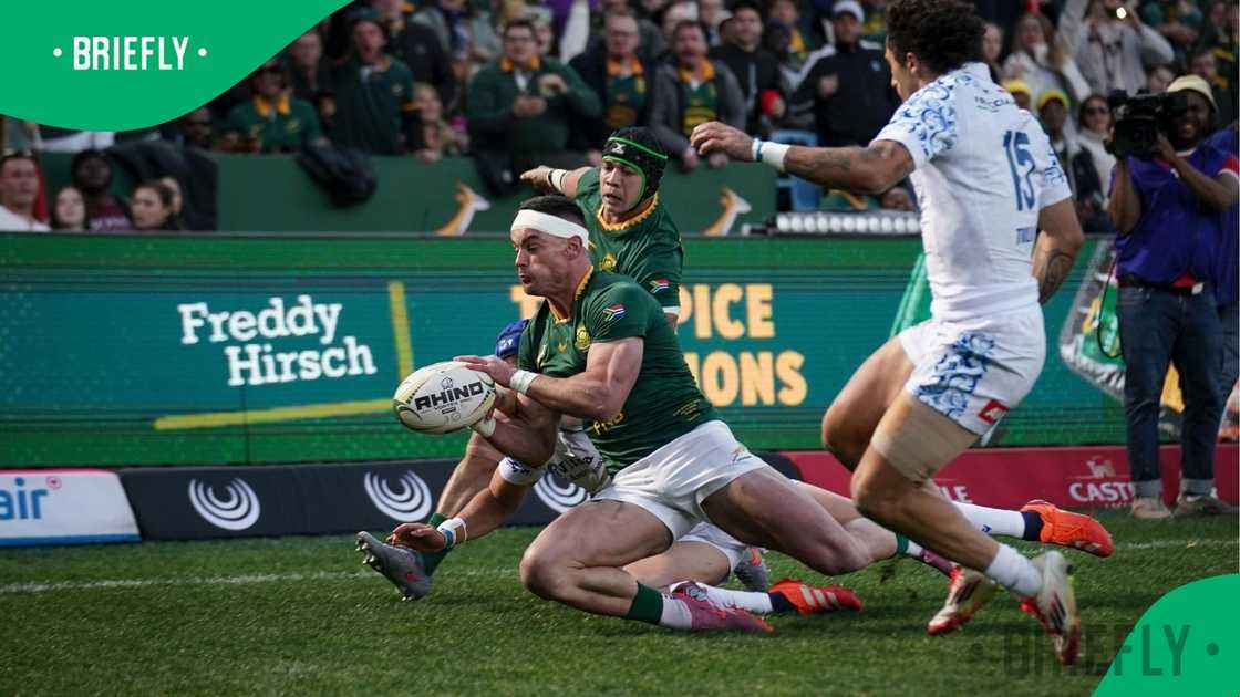 Jesse Kriel crosses the line to score for South Africa in their test match showdown with Italy at Loftus, Pretoria. Jesse Kriel crosses the line to score for South Africa in their test match showdown with Italy at Loftus, Pretoria.