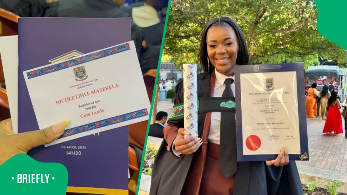 A woman graduated cum laude.