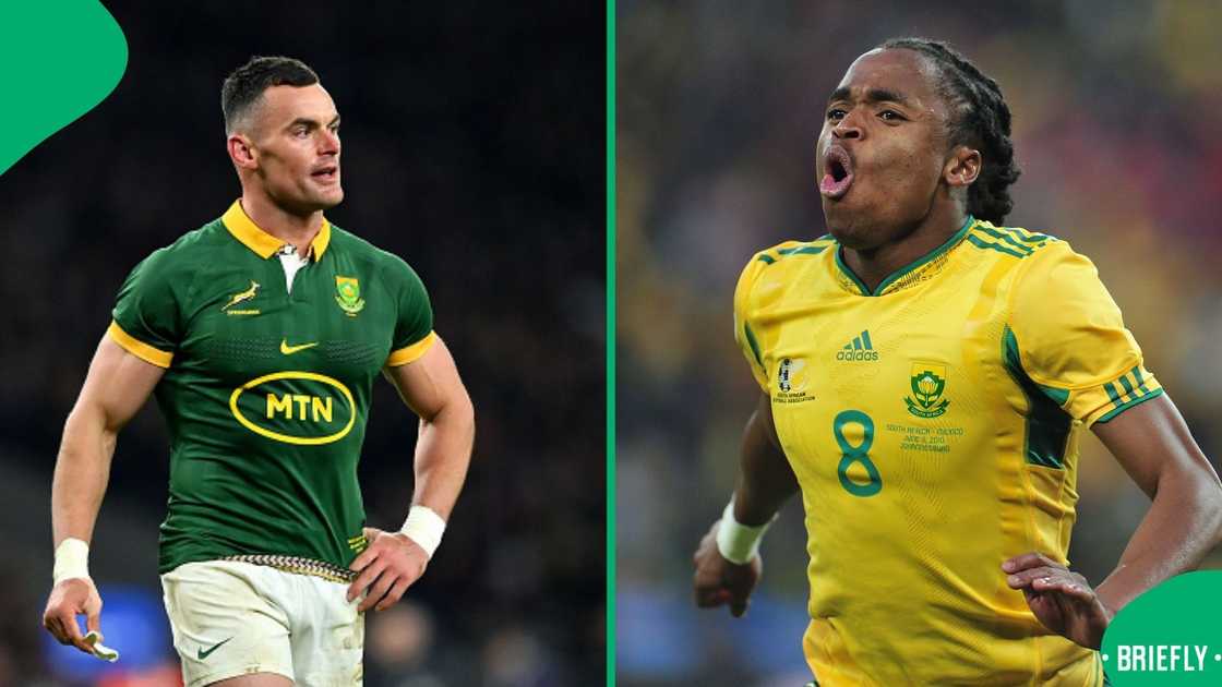 Jesse Kriel and Siphiwe Tshabalala link up in the gym.