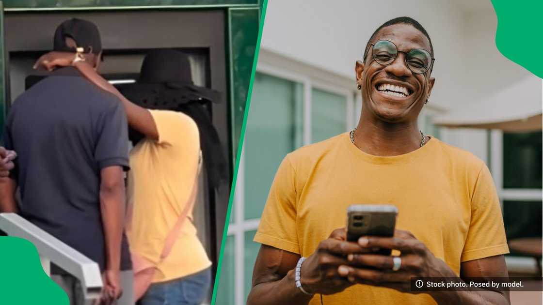 A couple standing at an ATM had the internet laughing. A couple standing at an ATM had the internet laughing.