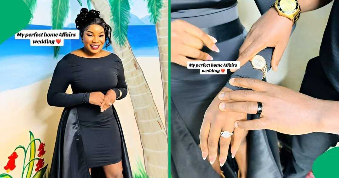 A South African woman named Thuso shared a TikTok video of her wedding ceremony held at a Home Affairs office, which cost a total of R20 A South African woman named Thuso shared a TikTok video of her wedding ceremony held at a Home Affairs office, which cost a total of R20