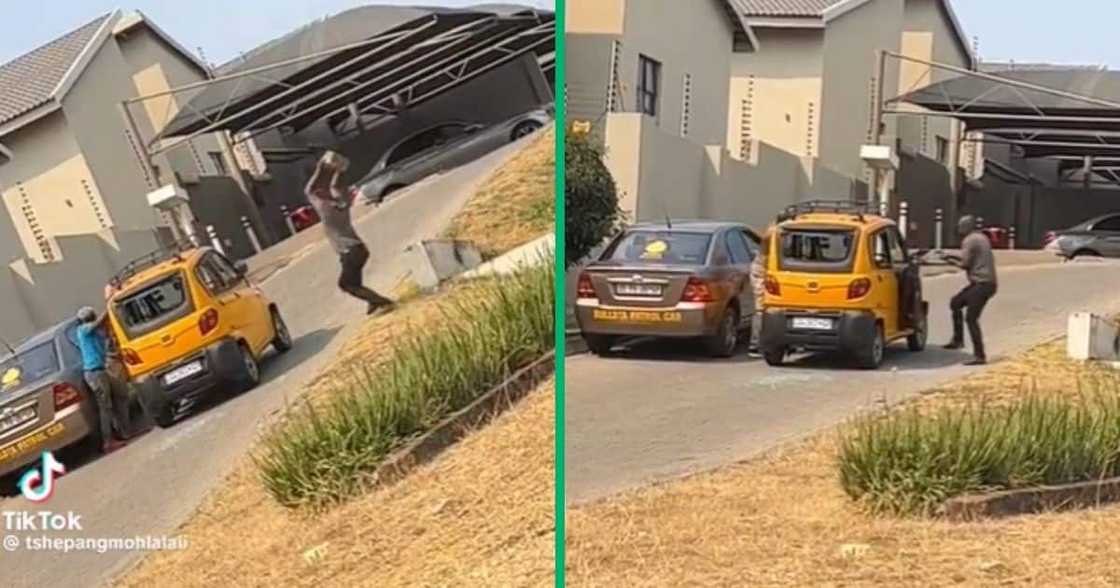 A Bolt-backed Bajaj was attacked and destroyed by alleged taxi patrollers A Bolt-backed Bajaj was attacked and destroyed by alleged taxi patrollers