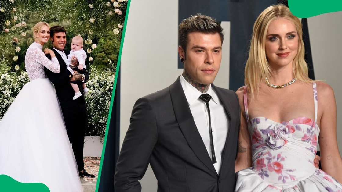 Chiara and Fedez during their 2018 wedding (L). The duo at the 2020 Vanity Fair Oscar Party (R) Chiara and Fedez during their 2018 wedding (L). The duo at the 2020 Vanity Fair Oscar Party (R)