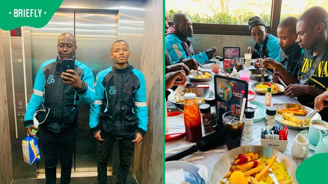 Lebo and his colleagues are having lunch on the right