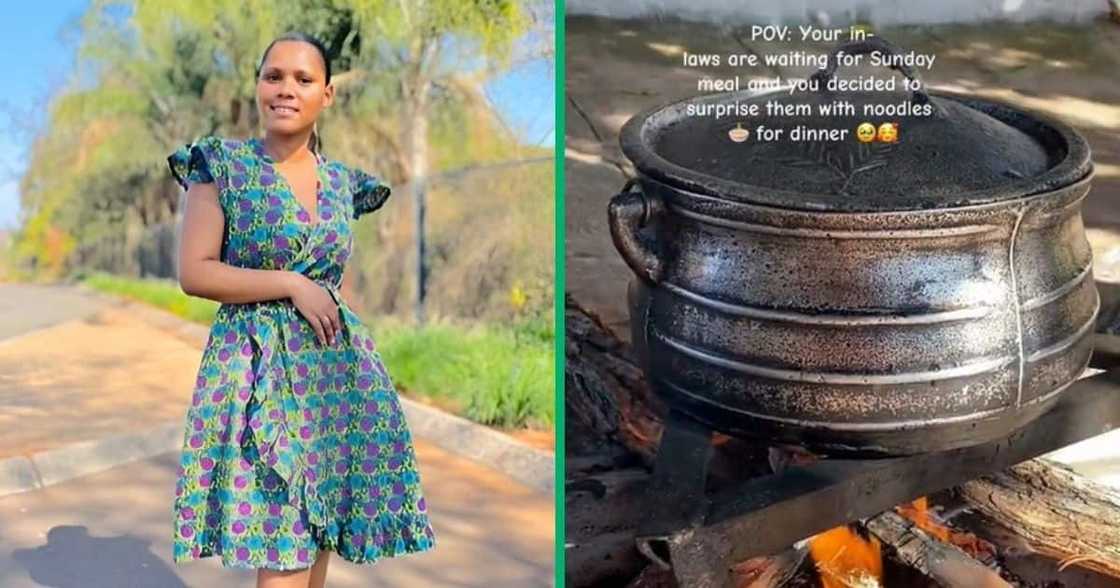 Woman makes a pot of noodles for dinner. Woman makes a pot of noodles for dinner.