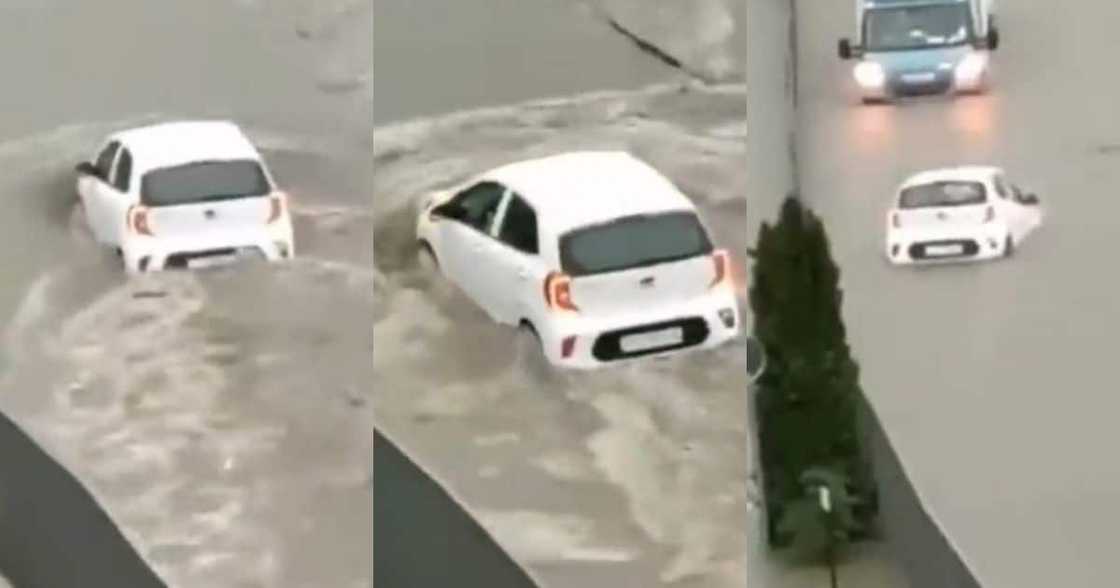 KIA Picanto, hilarious, driving through flooded street, Mzansi can't deal KIA Picanto, hilarious, driving through flooded street, Mzansi can't deal