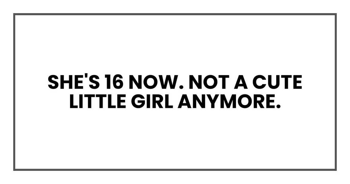 She's 16 now. Not a cute little girl anymore. She's 16 now. Not a cute little girl anymore.