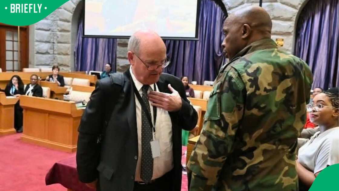 Paul O’Sullivan engaged with David Skosana after he walked out of Parliament Paul O’Sullivan engaged with David Skosana after he walked out of Parliament