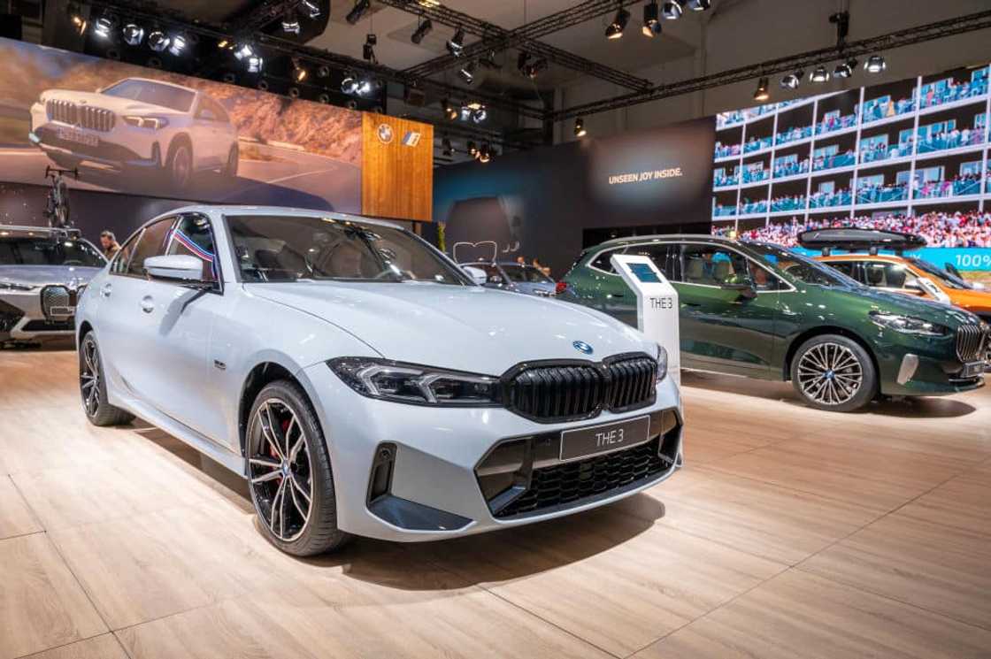 BMW 3 Series sedan on display at the Brussels Expo