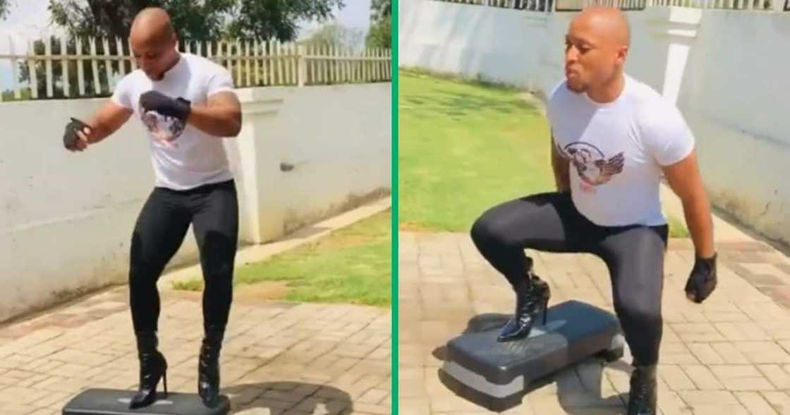 A man is exercising in heels. TikTok video is going viral. A man is exercising in heels. TikTok video is going viral.