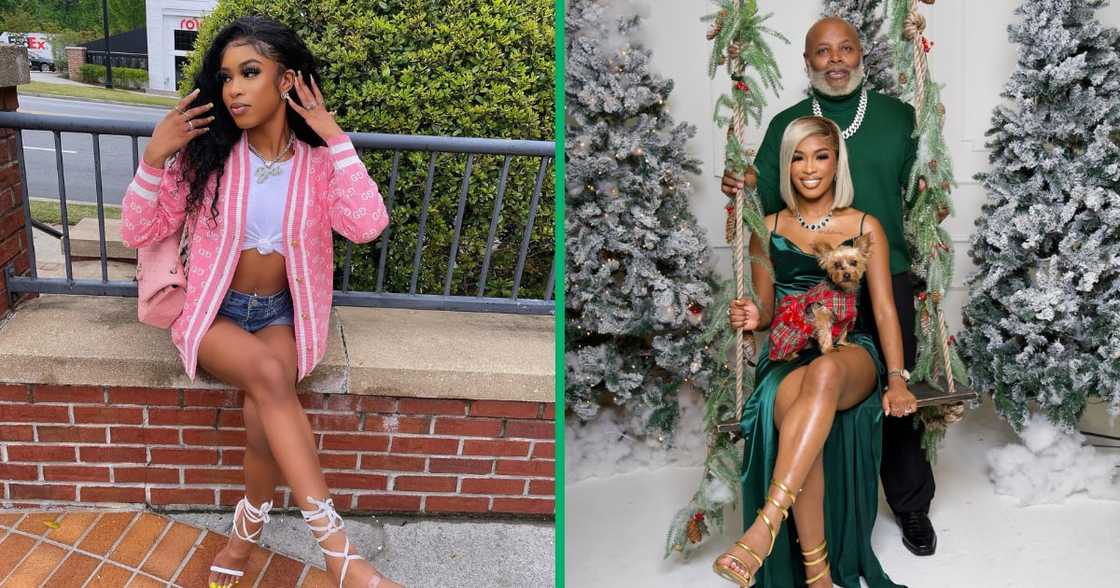 Twitter user @qveenxbreeee shared a Christmas photoshoot picture which revealed her older man who bought the Porsche for her Twitter user @qveenxbreeee shared a Christmas photoshoot picture which revealed her older man who bought the Porsche for her