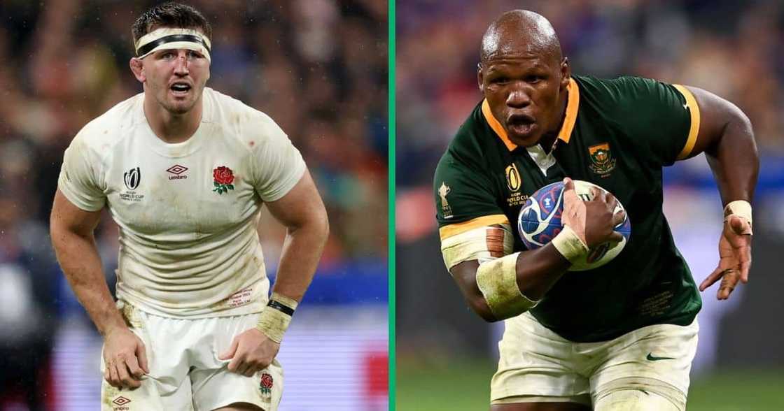 Tom Curry of England and Bongi Mbonambi of South Africa Tom Curry of England and Bongi Mbonambi of South Africa
