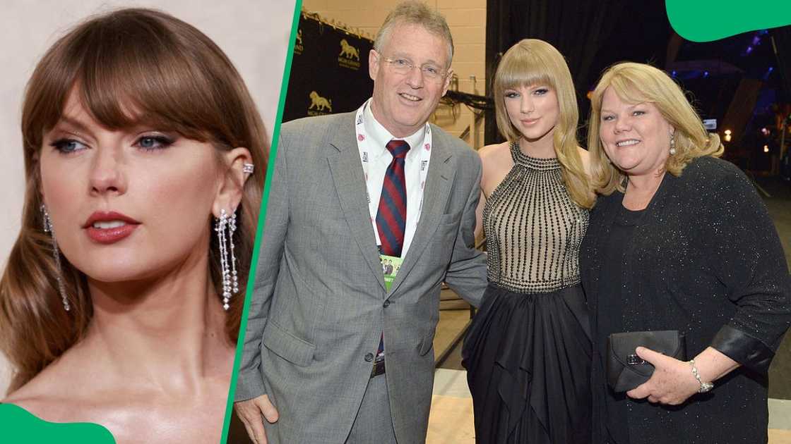 Taylor Swift during the 2024 Golden Globe Awards (L). The singer and her parents at the 48th Annual Academy of Country Music Awards in 2013 (R) Taylor Swift during the 2024 Golden Globe Awards (L). The singer and her parents at the 48th Annual Academy of Country Music Awards in 2013 (R)