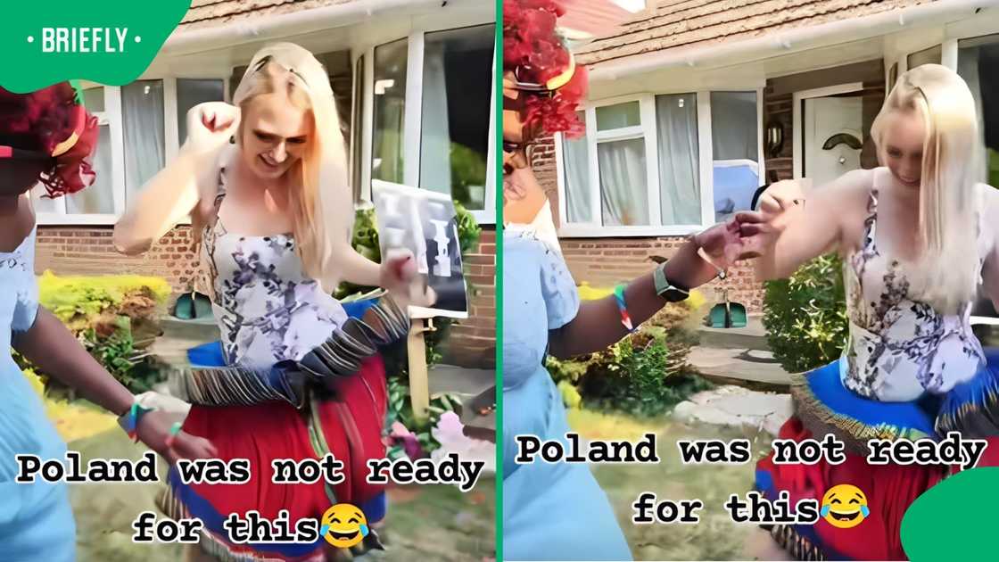 A Polish woman makes the Tsonga traditional dance