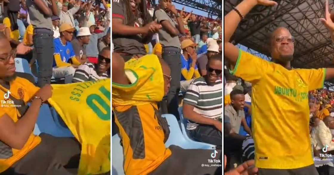 A former Chiefs fan puts on the opposing team's kit A former Chiefs fan puts on the opposing team's kit