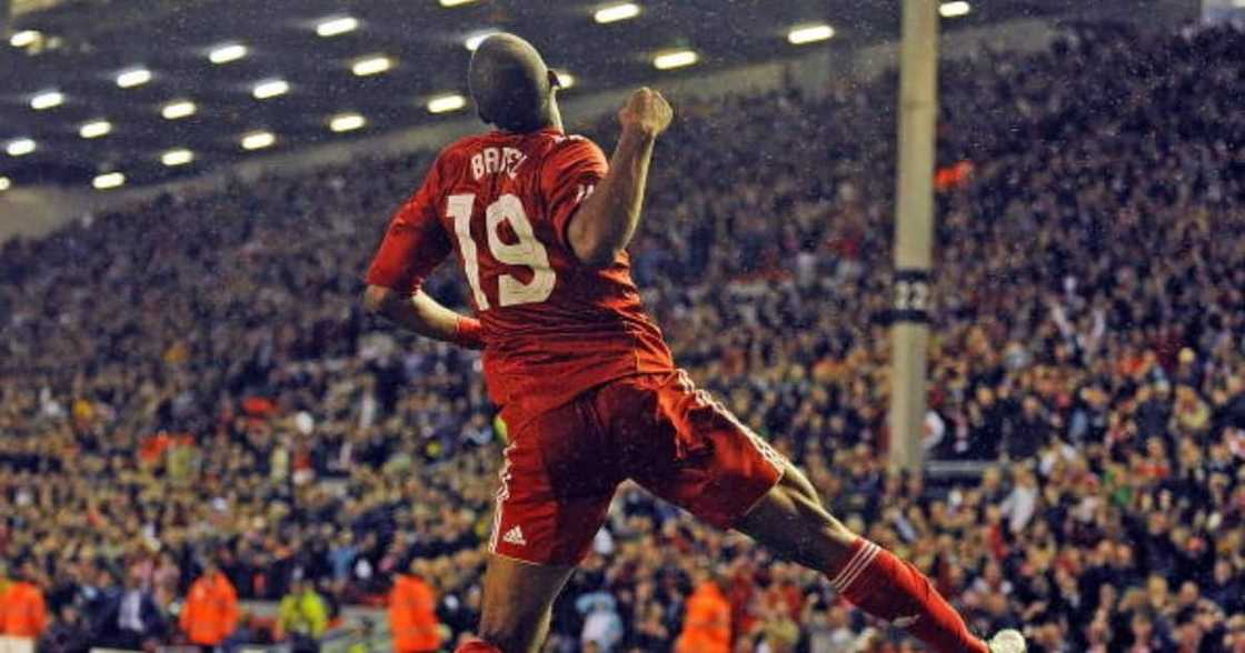 Ryan Babel of Liverpool celebrates scoring the first goal during the UEFA Europa League, Play off, first leg Qualifying match between Liverpool and Trabzonspor at Anfield on August 19, 2010. (Photo by John Powell/Liverpool FC via Getty Images) Ryan Babel of Liverpool celebrates scoring the first goal during the UEFA Europa League, Play off, first leg Qualifying match between Liverpool and Trabzonspor at Anfield on August 19, 2010. (Photo by John Powell/Liverpool FC via Getty Images)