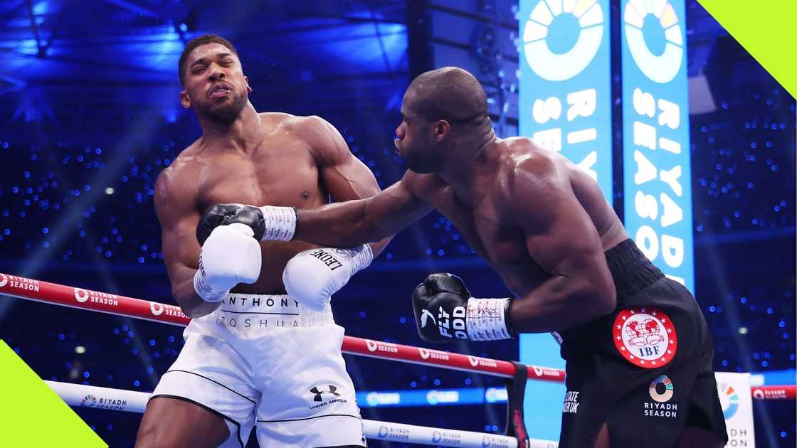 Daniel Dubois punches Anthony Joshua during the IBF World Heavyweight Title fight at Wembley Stadium on Saturday, September 21, 2024 in London, England. Photo: Richard Pelham.