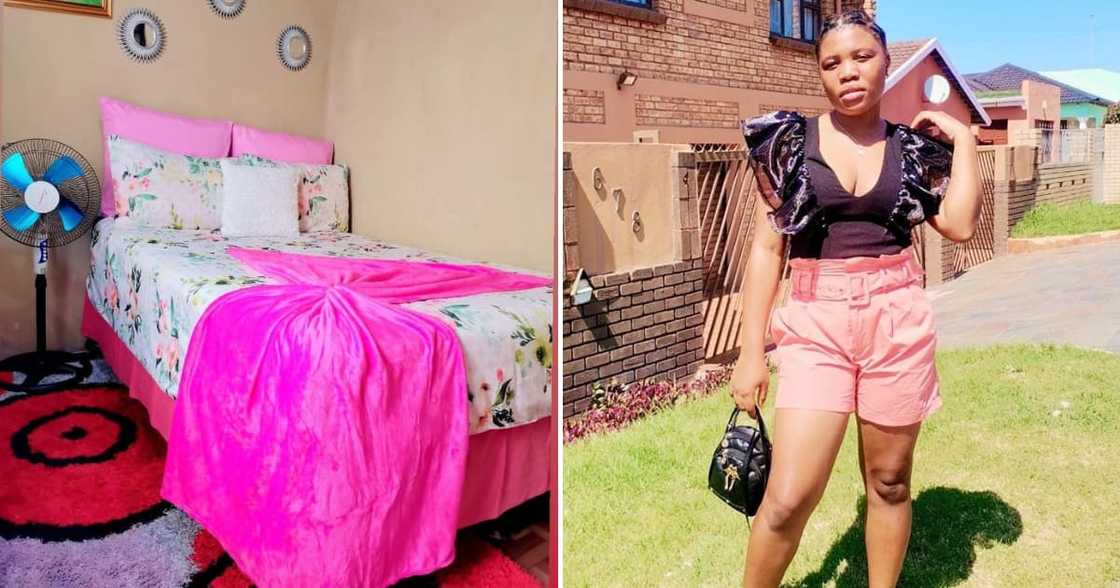The lady has colourful bedding in her home The lady has colourful bedding in her home