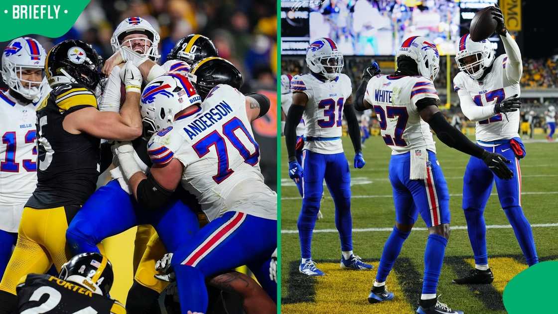 Buffalo Bills teammates on the football pitch.